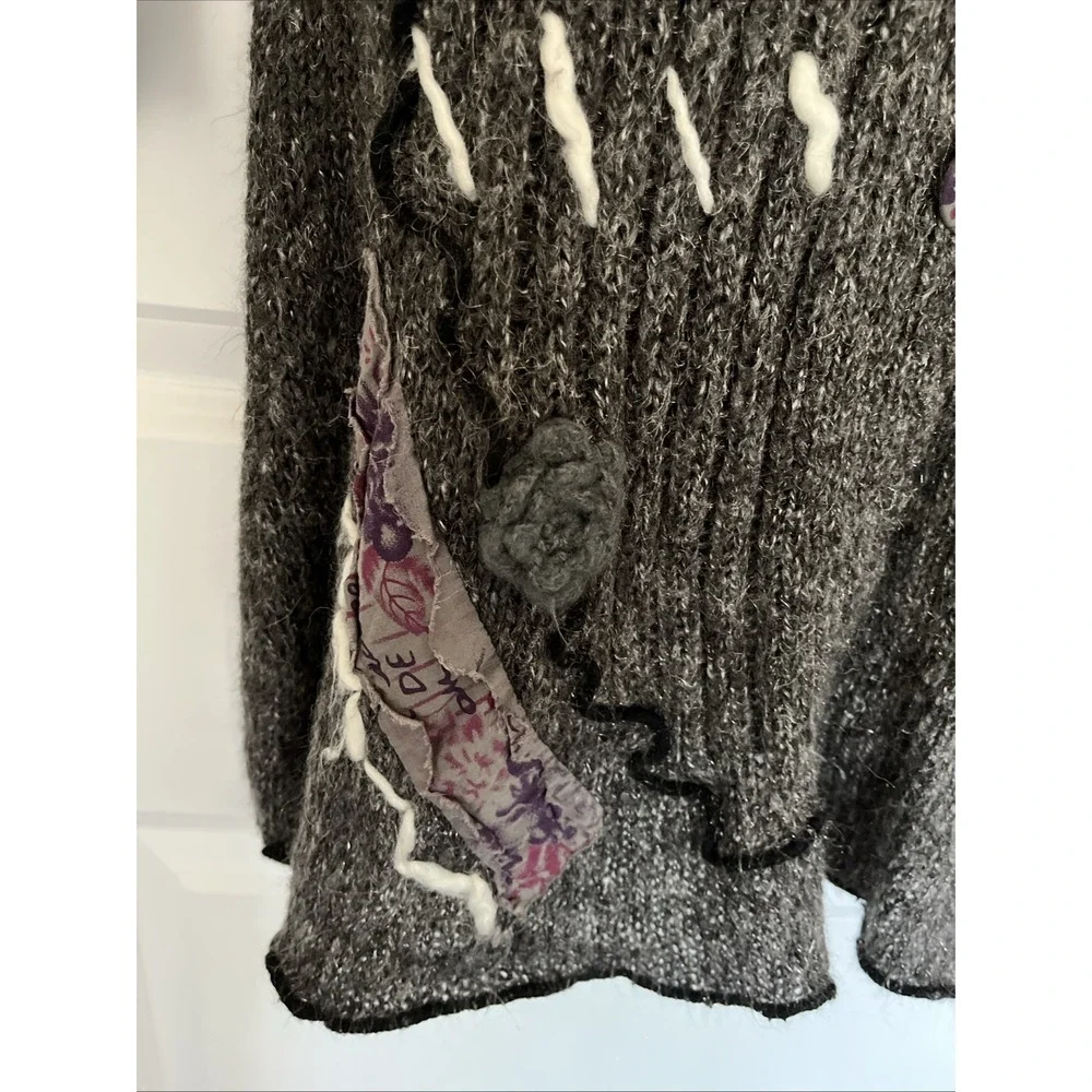 Sz S Monroe and Main Women's Coat Button Yarn Woven Patchwork Long Cardigan